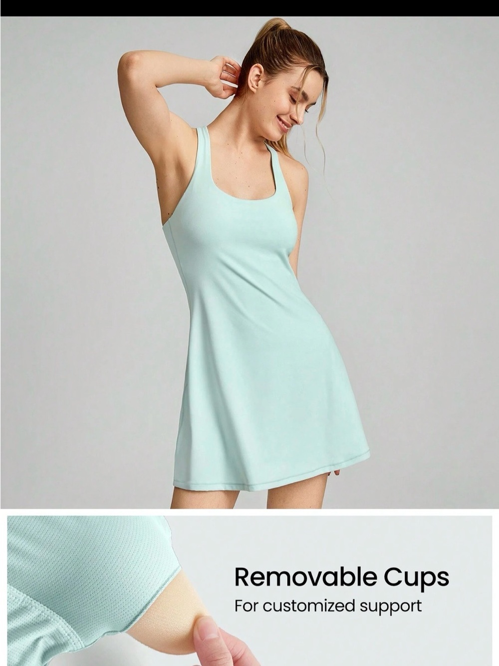 Light Mint Sleeveless Mini Dress with Removable Cups
